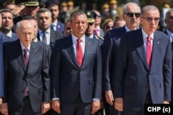 MHP Lideri Devlet Bahçeli, CHP Lideri Özgür Özel ve Cumhurbaşkanı ve AK Parti Lideri Erdoğan