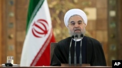 Tổng thống Iran Hassan Rouhani phát biểu tại một cuộc họp báo ở Tehran, ngày 17/1/2016.