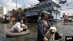 Lụt lội trên đường phố ở quận Rangsit, ngoại ô thủ đô Bangkok, Thái Lan, ngày 21 tháng 10, 2011